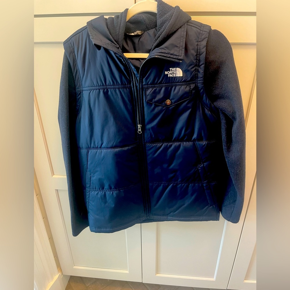 Boys xl north face fleece jacket with a puffer vest one piece